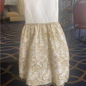 Girls Ivory and Gold Embroidered Party Dress